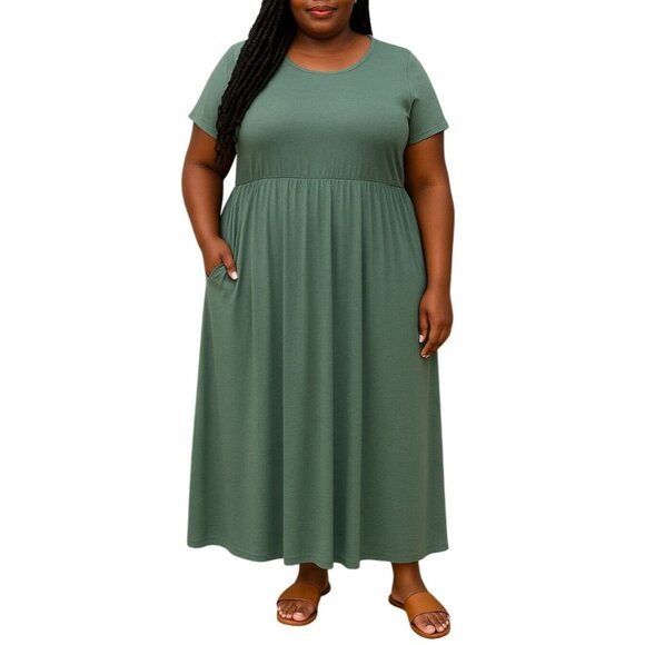 Nemidor Dresses & Skirts - Nemidor Size XXL Maxi Dress Womens Green Short Sleeves Soft Fabric Pockets